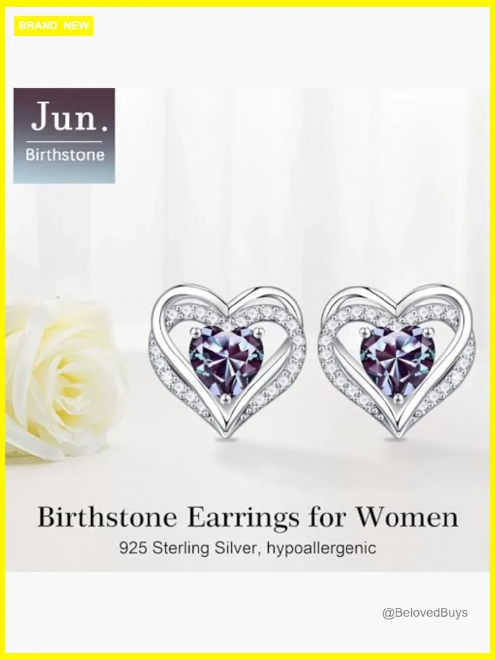 Sterling Silver Heart Stud Earrings with Created Alexandrite Gem